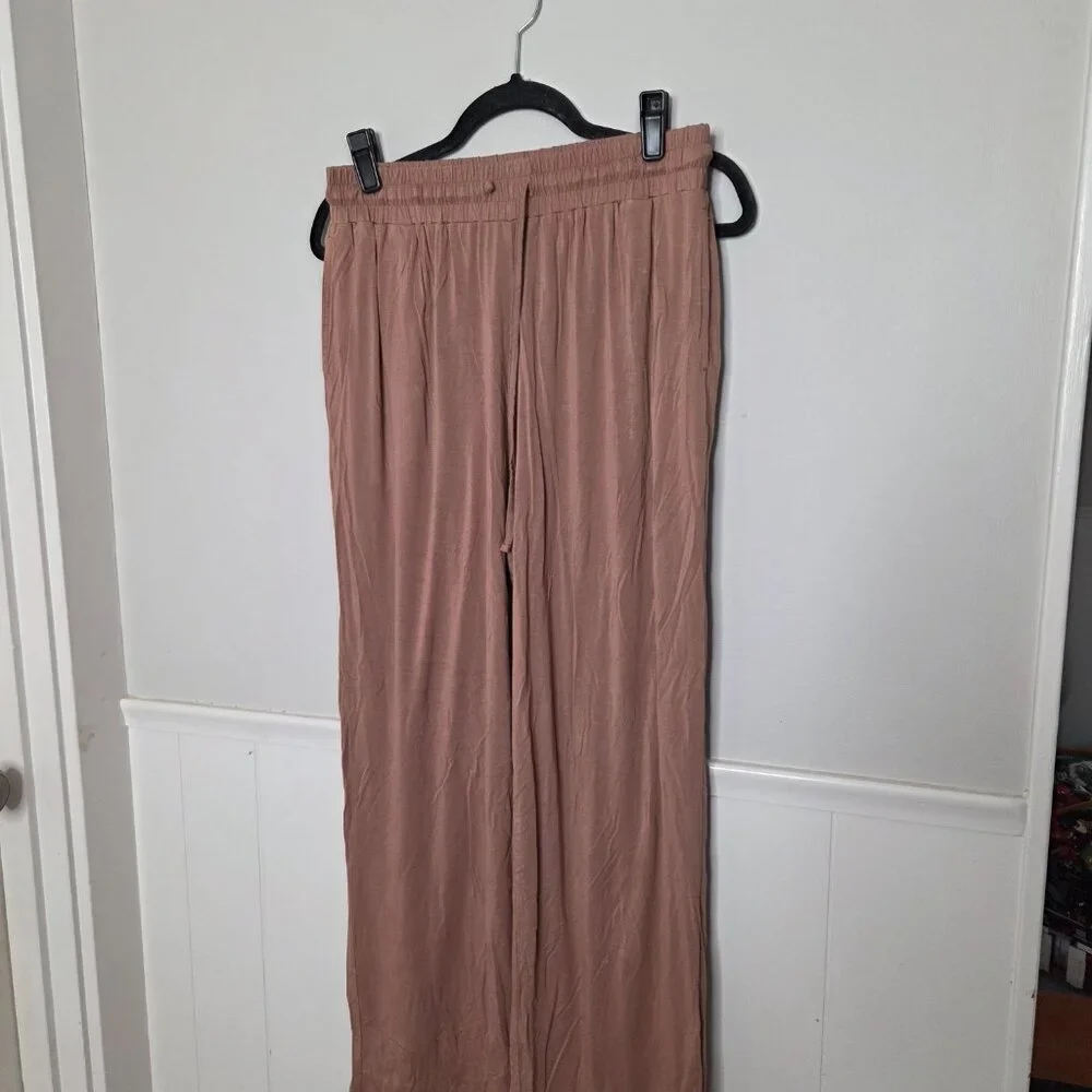 SILKS Solid Brown Long Sleeve Pants Lounge Pajama Set